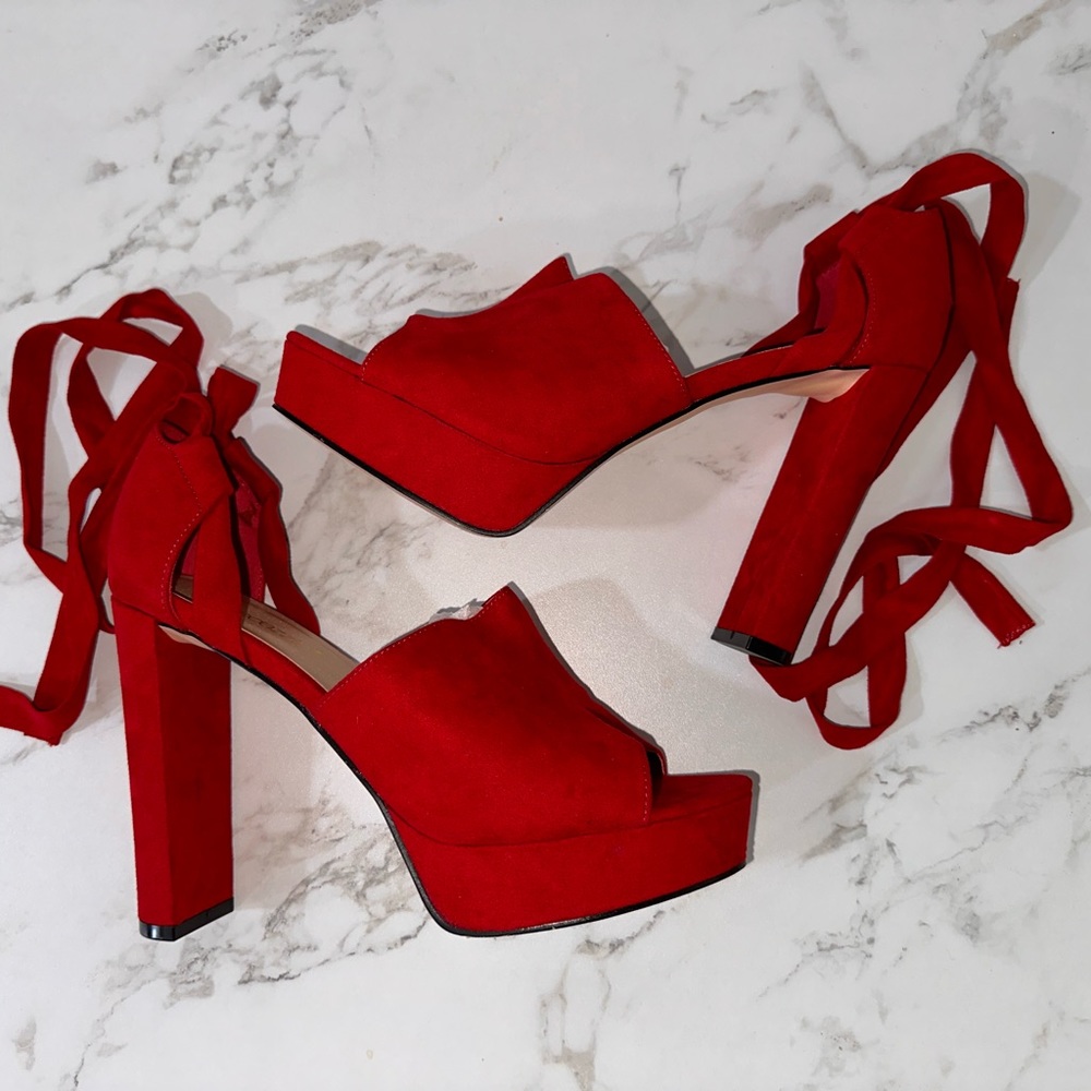 Shoedazzle Red Lace up Heels